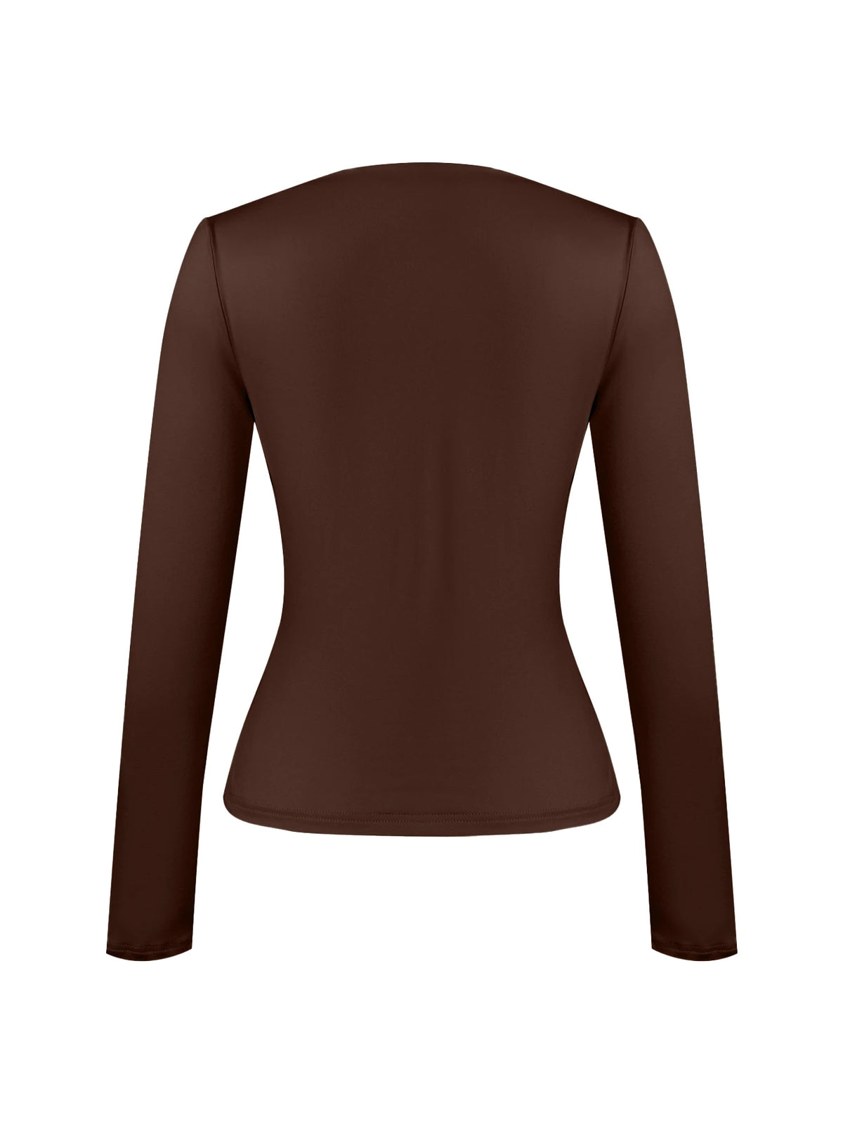 Women Twist Front Metal Ring Cutout Long Sleeve Solid Brown Slim Fitted Top