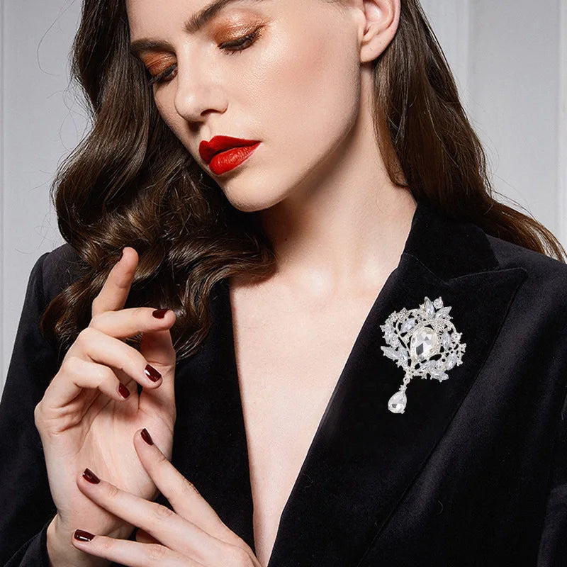 Luxury Rhinestone Designer Crystal Brooch Pin For Women