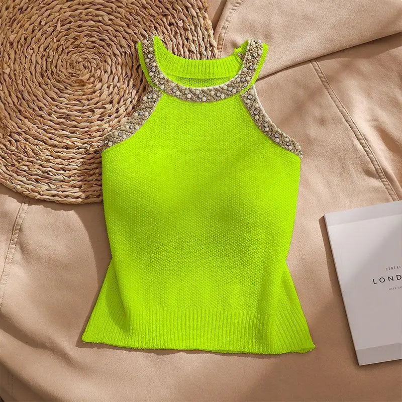 Designer Embroidered Solid Color Sleeveless Blouse