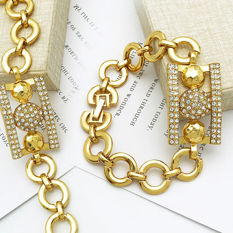 Women Rhinestone Luxury Design Rectangle Shape Necklace Bracelet Earring Ring Set