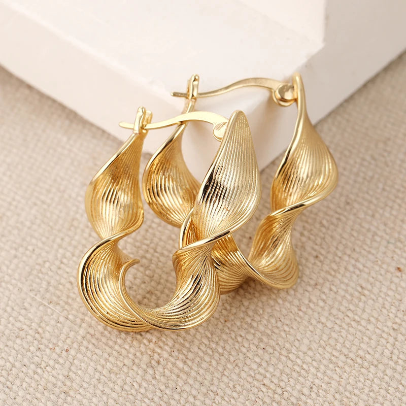 Women's Vintage Classic Twisted Designed Golden Plated Hoop Earrings