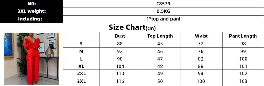 Designer Deep V Neck Ruffles High Waist Pants Jumpsuit