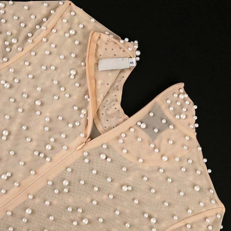 Elegant Women O Neck Short Sleeve Beaded High Waisted Luxury Jumpsuit