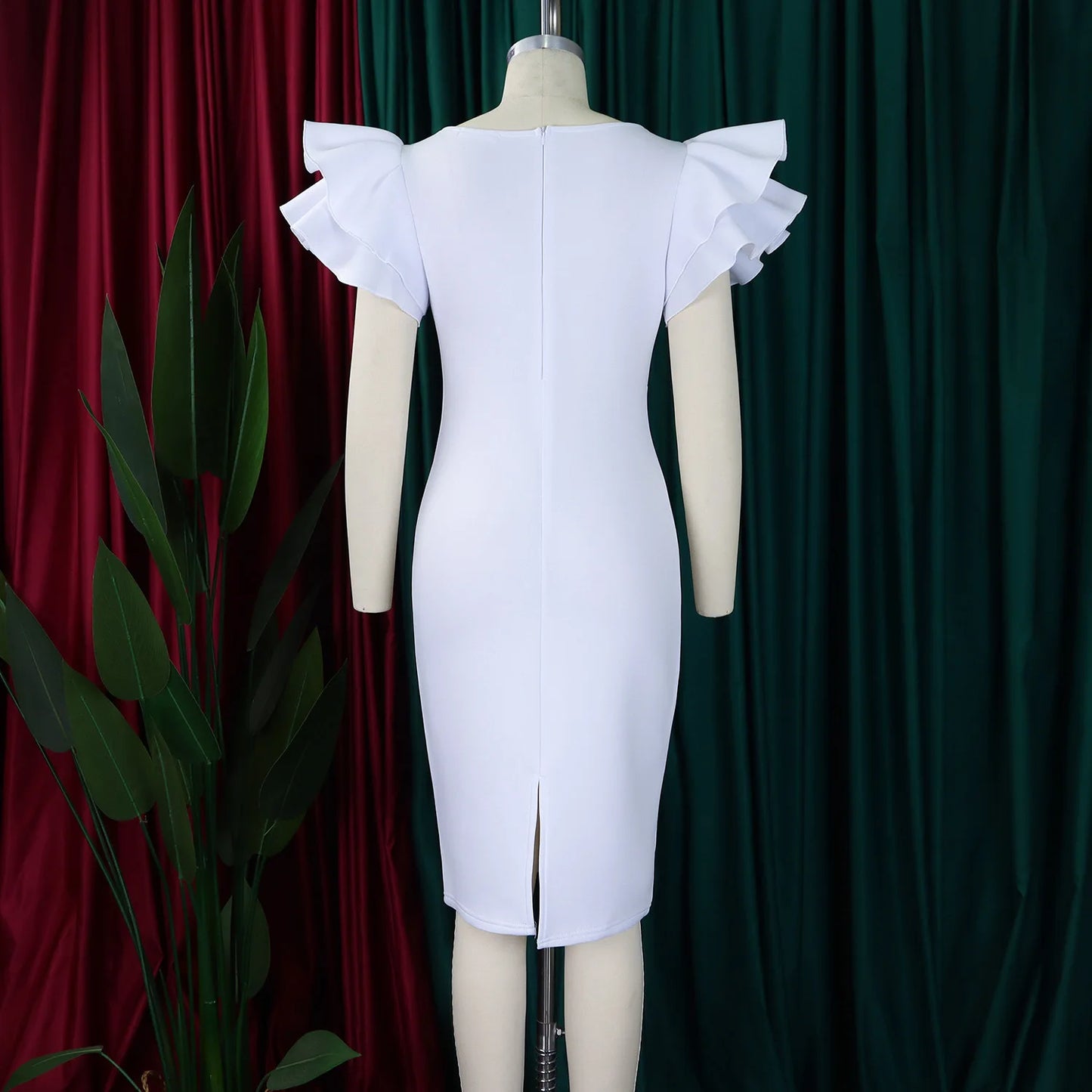 Designer Nail-Beaded Lotus Sleeve A-Line Dress