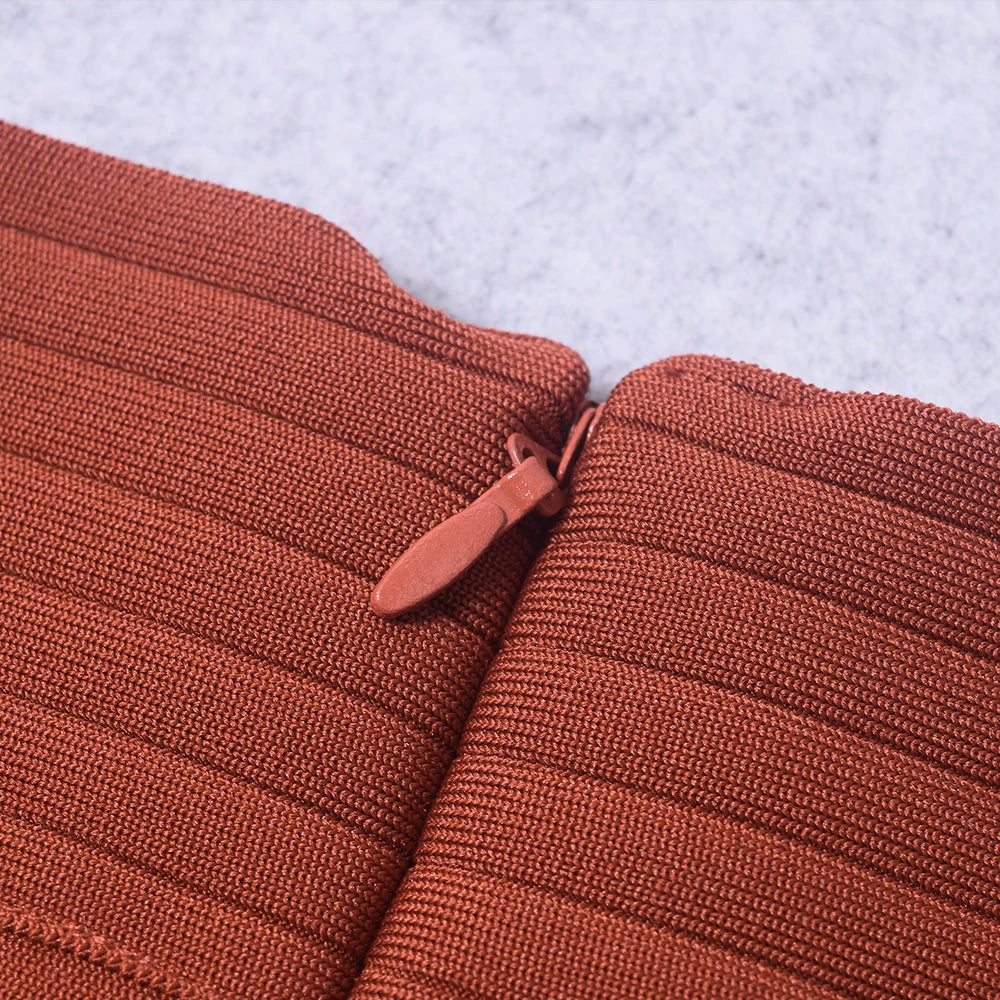 Brown Mid Calf Button BodyCon Split Pencil Skirt