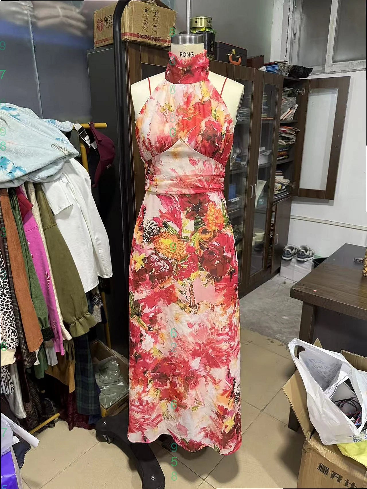 Summer Floral Print Halter Neck Sleeveless Bodycon Chiffon Dress