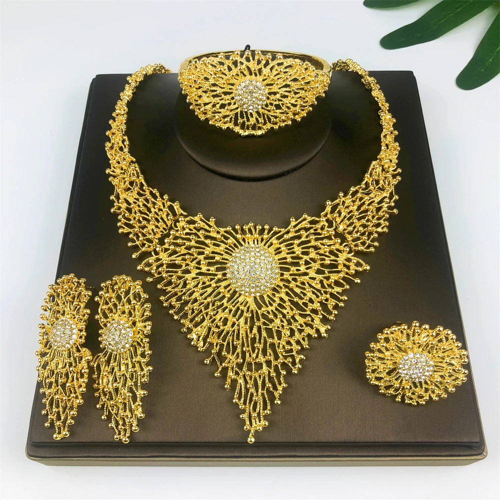 Luxury Design Necklace Earrings Bracelet And Ring Jewelry Set