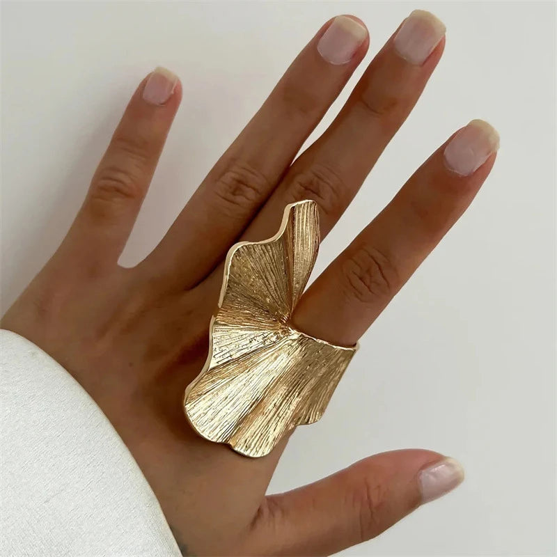 Exaggerated Fold Leaf Irregular Wide Gold Ring