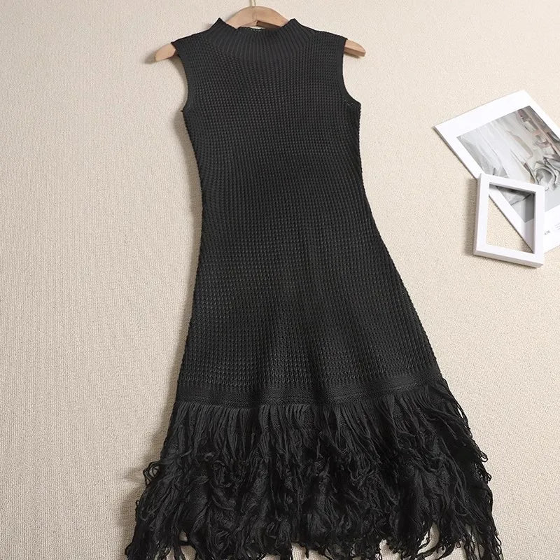 Sleeveless Designer Mini Tassel Knitted Dress