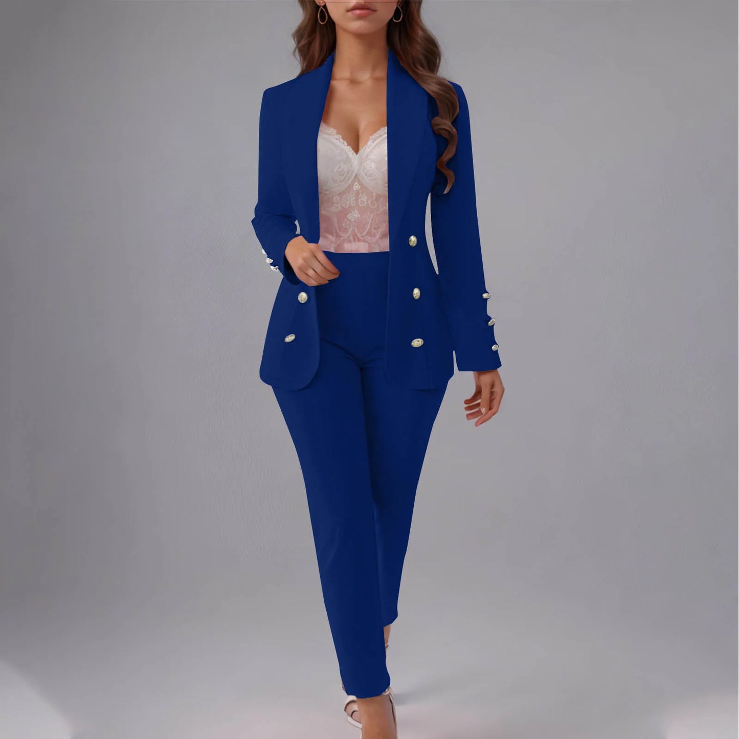 Double Breasted Slim Fit Lapel Suit Jacket & Trousers 2 Piece Set