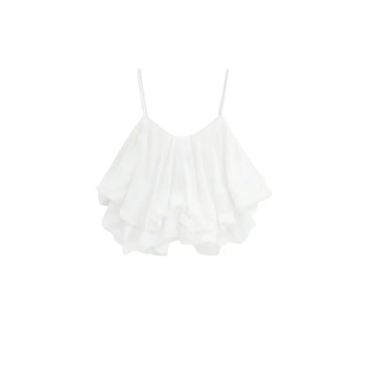 Ruffled Chiffon Spaghetti Strap Flowy Crop Top