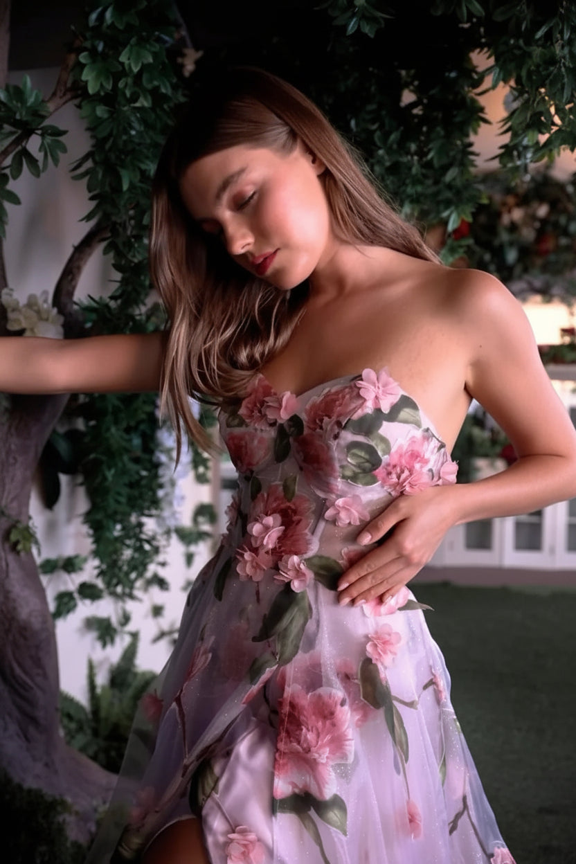 Flower Embroidery Elegant Luxury Chiffon Sweetheart Sexy Gown