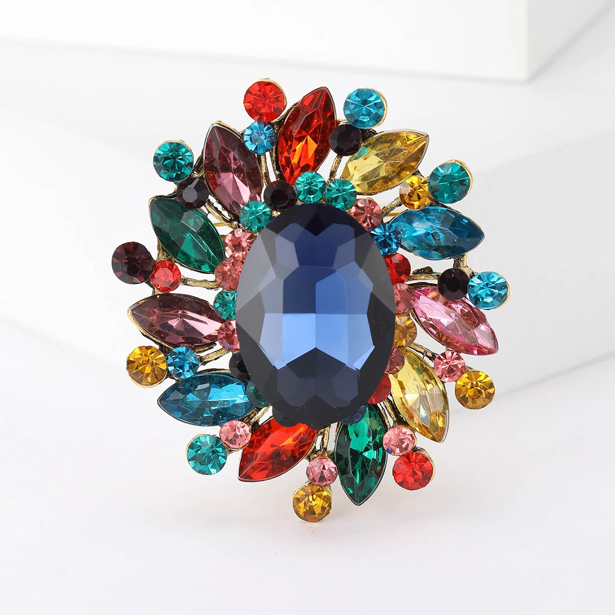 Colorful Rhinestone Flower Brooch for Women