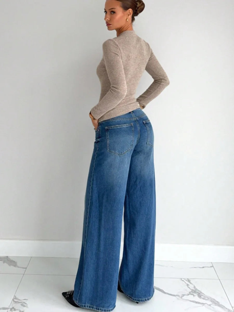 Women's Knitted Solid Color Asymmetric Collar Metal Buckle Long Sleeve Sweater