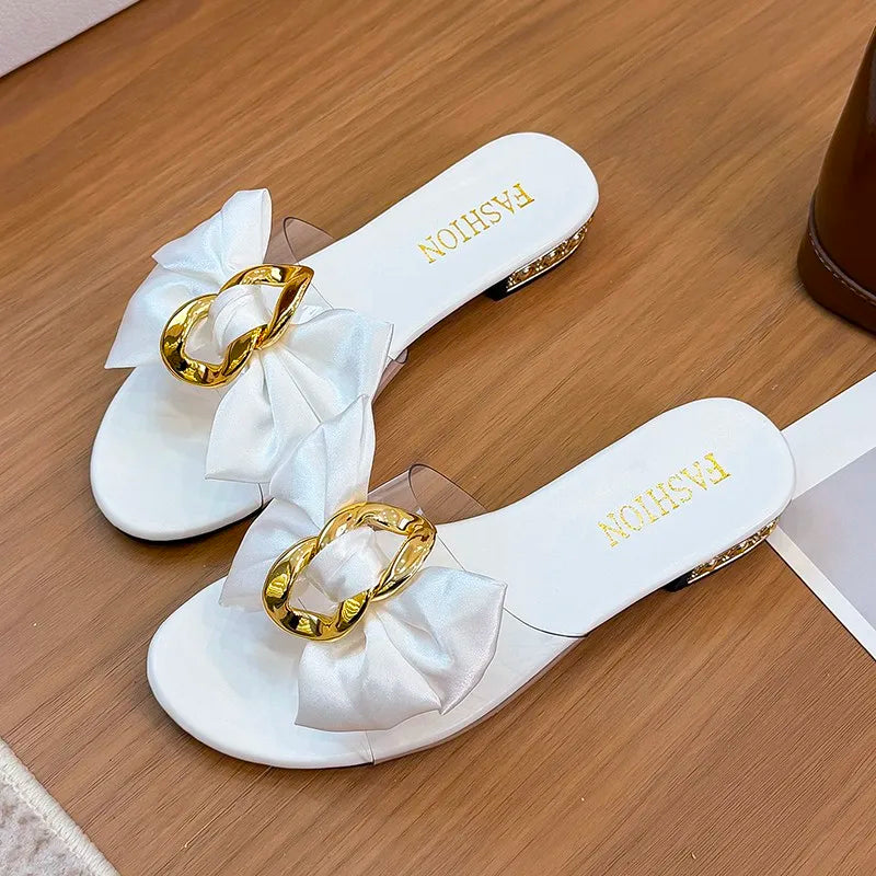Designer Round Toe Butterfly Low Heel Slippers