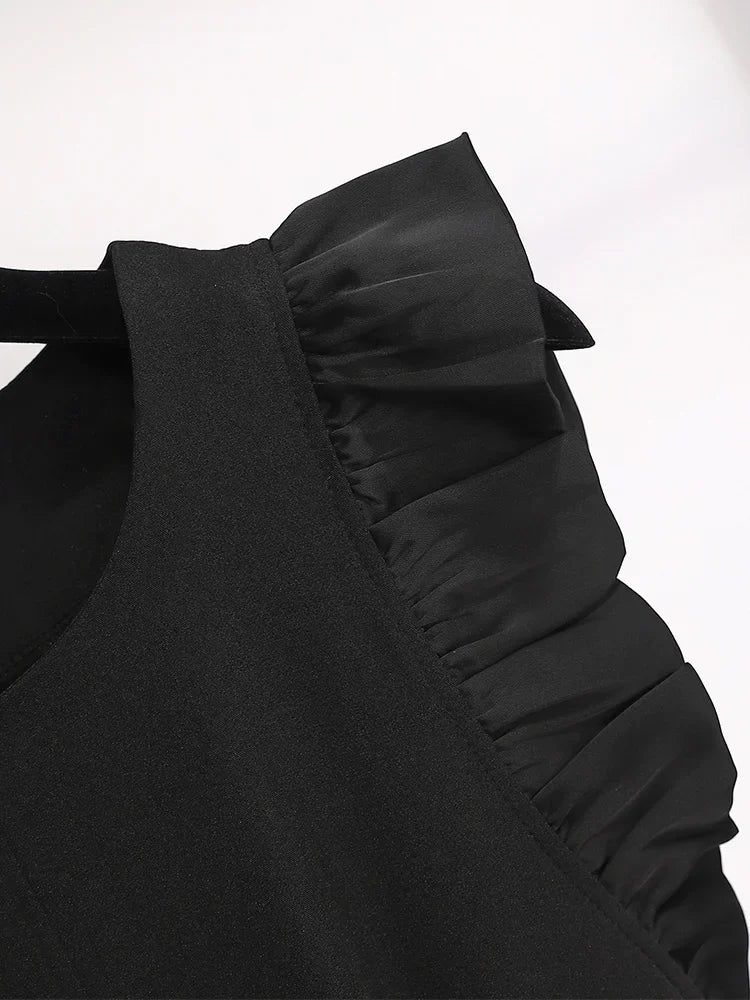 Summer Oversized Luxury Ruffle Sleeveless Elegant Bodysuit Solid with Belt