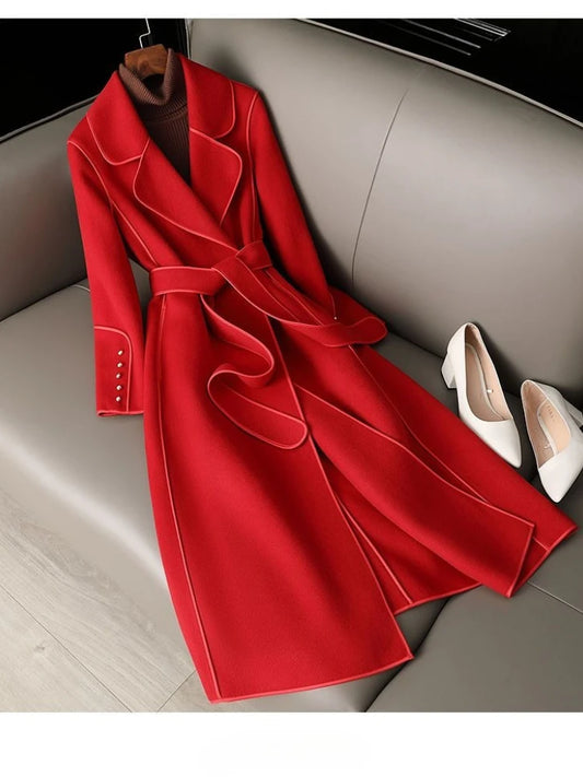 Women's Classy Double-Sided Cashmere Mid-Length Winter Overcoat w/ Pockets