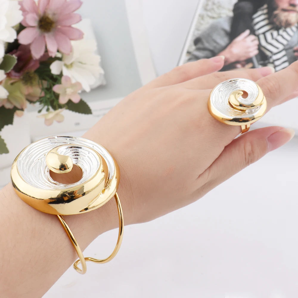 Ocean Sea Wave Shape Earring Necklace Ring & Bangle Set