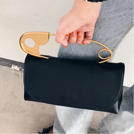 Chic Designer Handbag w/ Decorative Safety Pin Handle