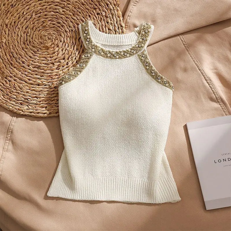 Designer Embroidered Solid Color Sleeveless Blouse