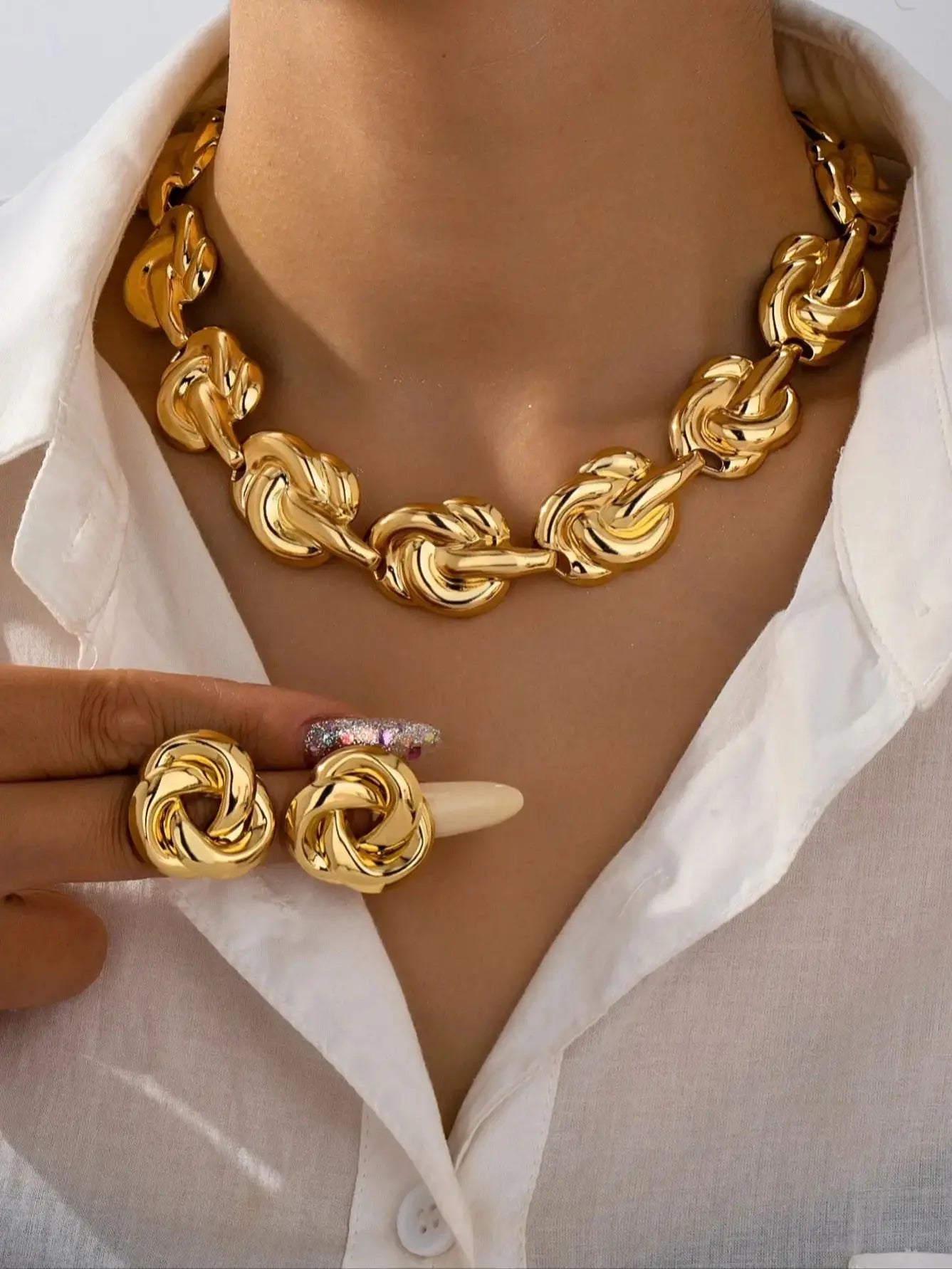 Luxury Gold Rose Designer Necklace and Earring Set
