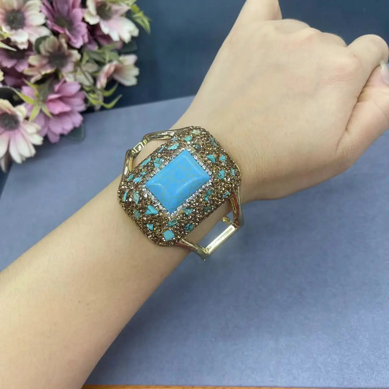 Vintage Turquoise Jewelry Necklace Earrings Ring Bracelet Set for Women