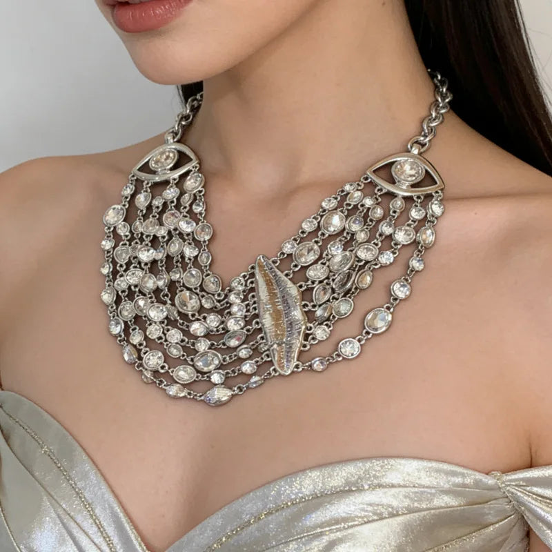 Vintage Multi-Layer Rhinestone Luxury Lip Eye Pendant Choker Necklace