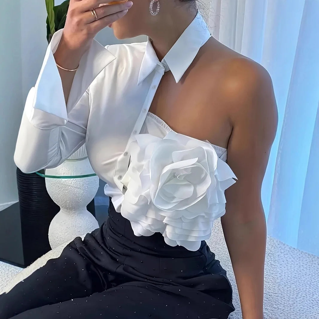 Floral Long Sleeve Lapel Collar Blouse