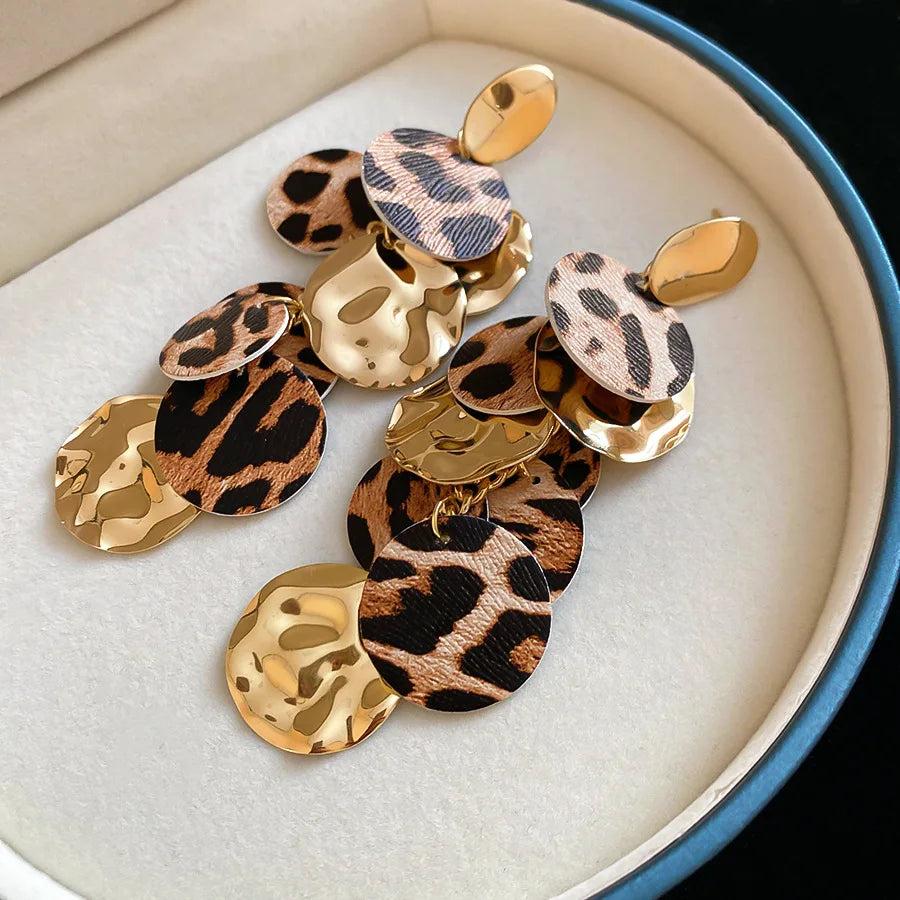 Women's Designer Leopard Long Tassel Dangle Earrings