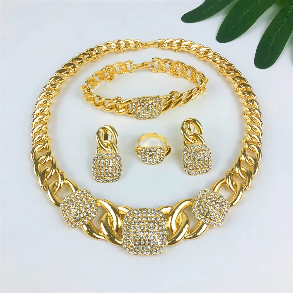 Vintage Women Necklace Bracelet Earring Ring Jewelry Set