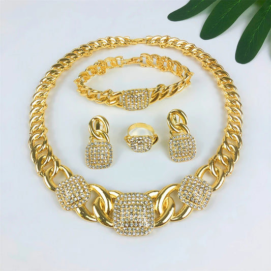 Vintage Women Necklace Bracelet Earring Ring Jewelry Set