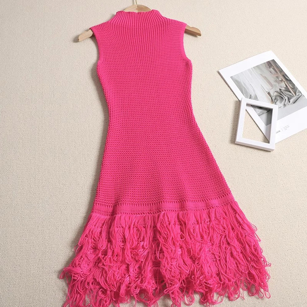 Sleeveless Designer Mini Tassel Knitted Dress