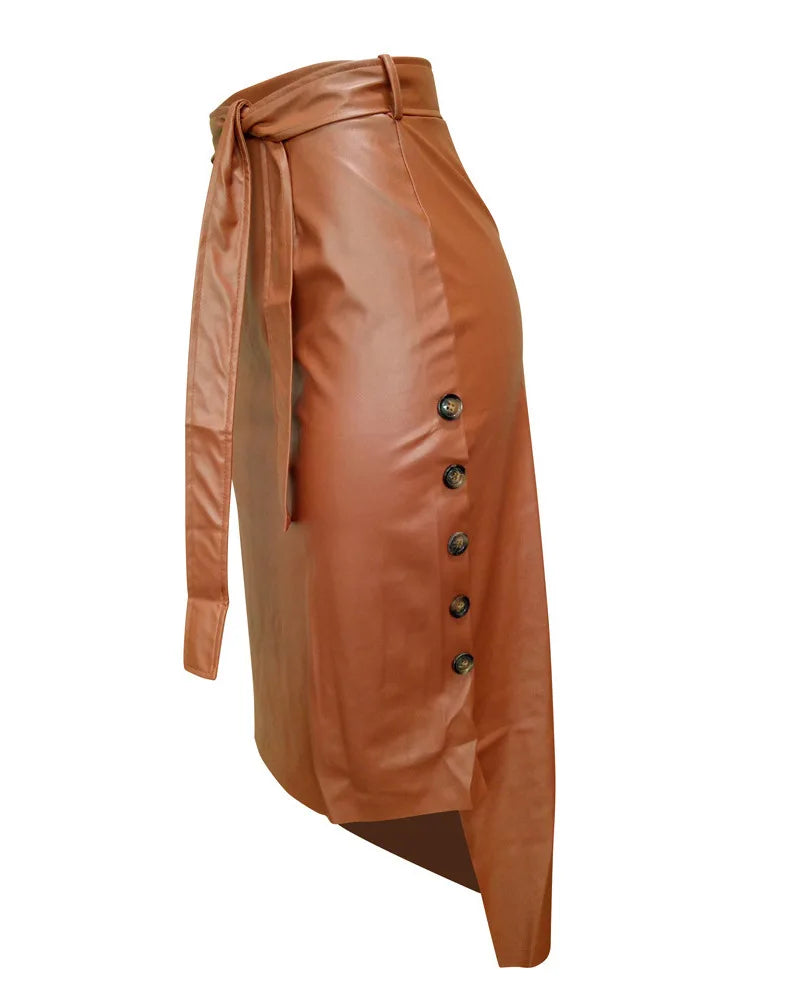 Women's Bodycon A-line High Waist Lace Up Faux Leather Skirt