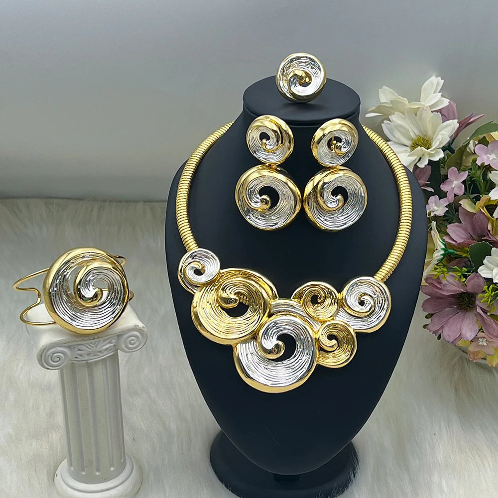 Ocean Sea Wave Shape Earring Necklace Ring & Bangle Set