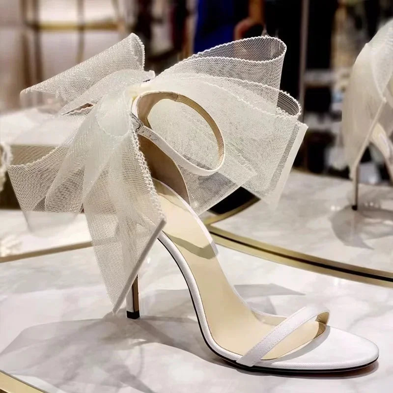 Luxe Ankle Strap Bowtie Open Toe High Heel Shoes