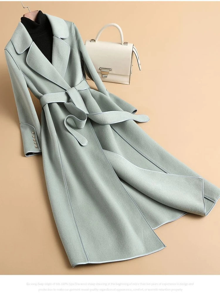 Women's Classy Double-Sided Cashmere Mid-Length Winter Overcoat w/ Pockets