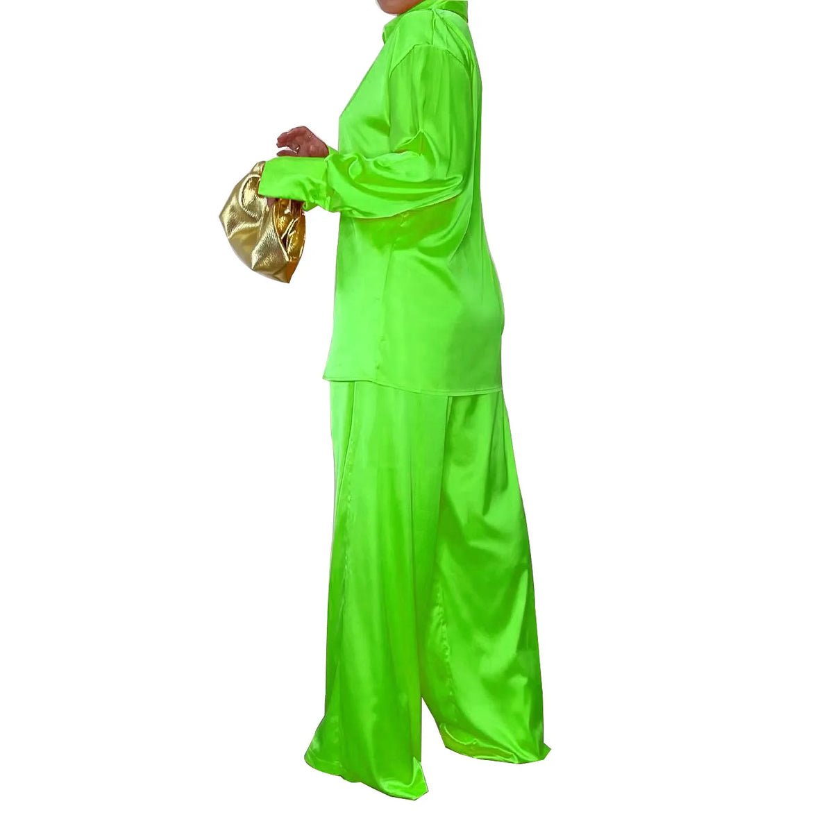 Elegant Satin Women's Long Sleeve Tracksuit And Wide Leg Pants