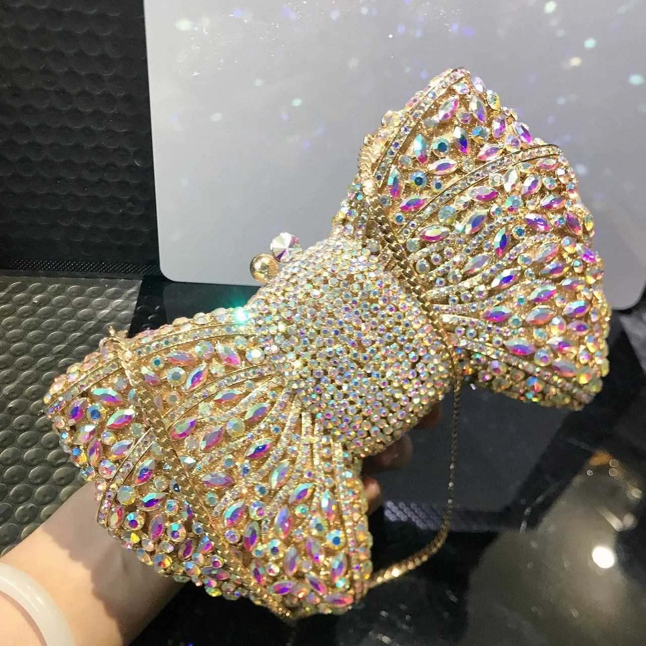 Women's Luxurious Jewel Embellished Bow Clutch Purse