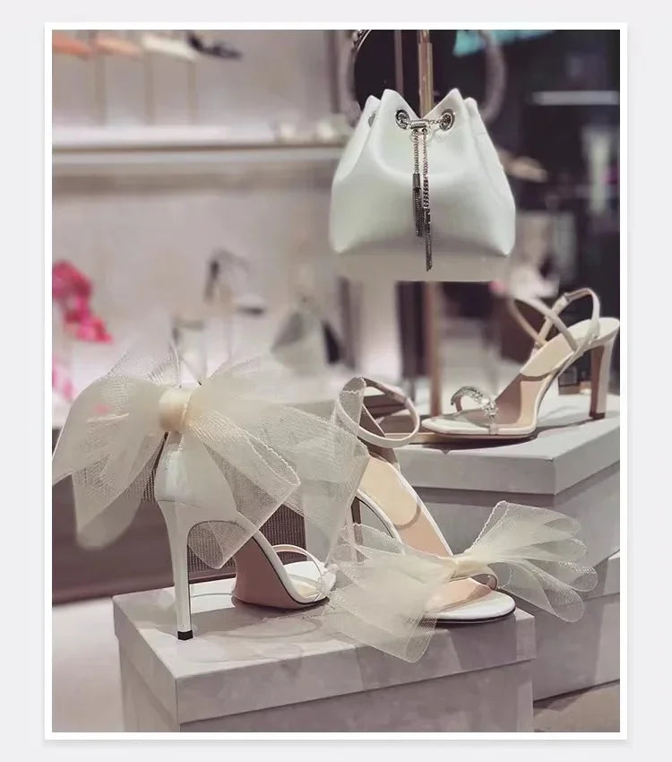 Luxe Ankle Strap Bowtie Open Toe High Heel Shoes