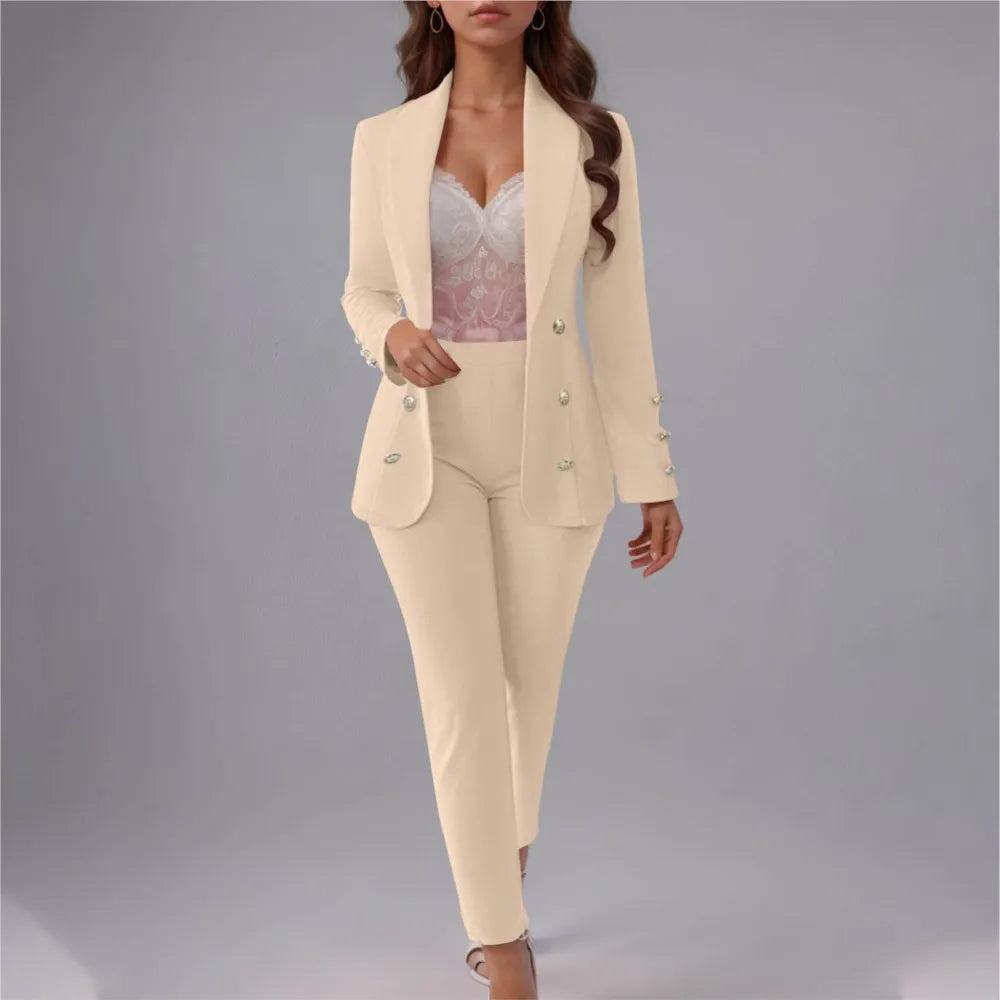 Double Breasted Slim Fit Lapel Suit Jacket & Trousers 2 Piece Set