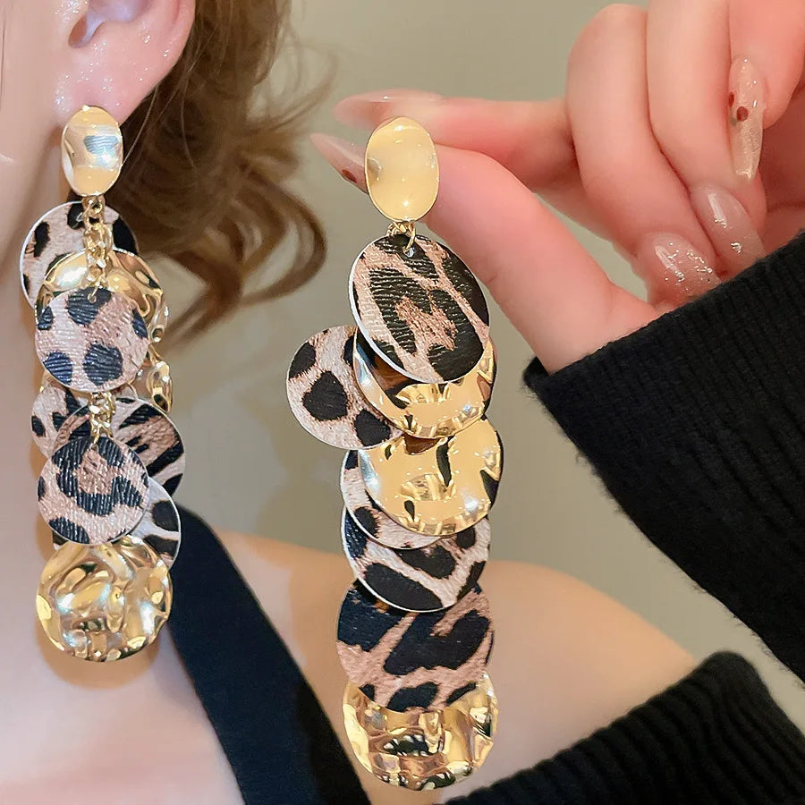 Women's Designer Leopard Long Tassel Dangle Earrings
