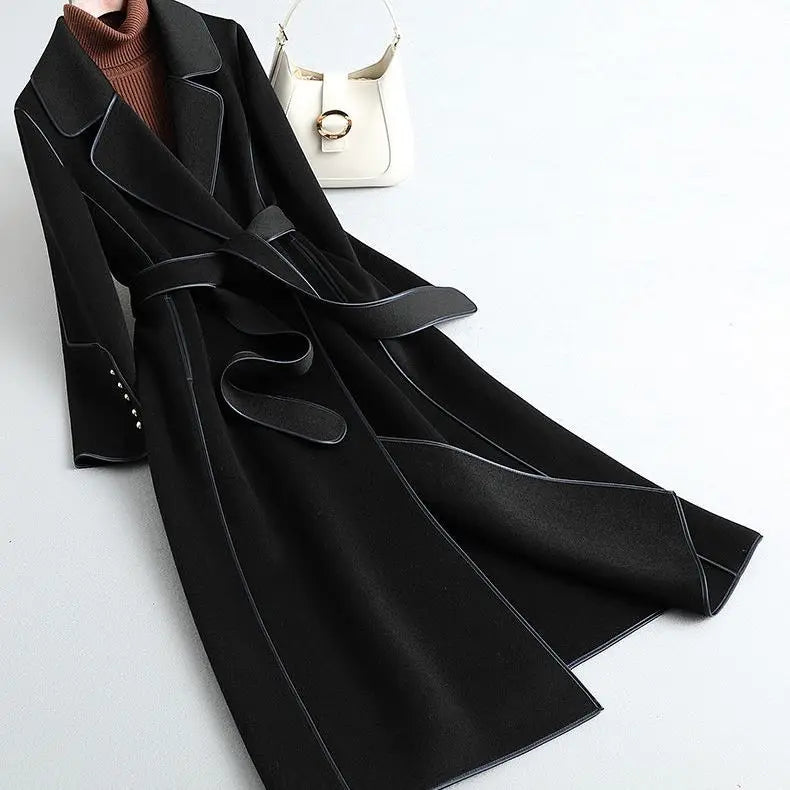 Women's Classy Double-Sided Cashmere Mid-Length Winter Overcoat w/ Pockets
