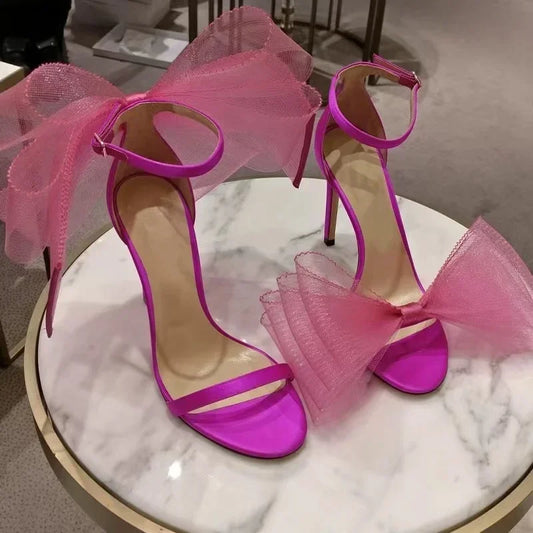Luxe Ankle Strap Bowtie Open Toe High Heel Shoes