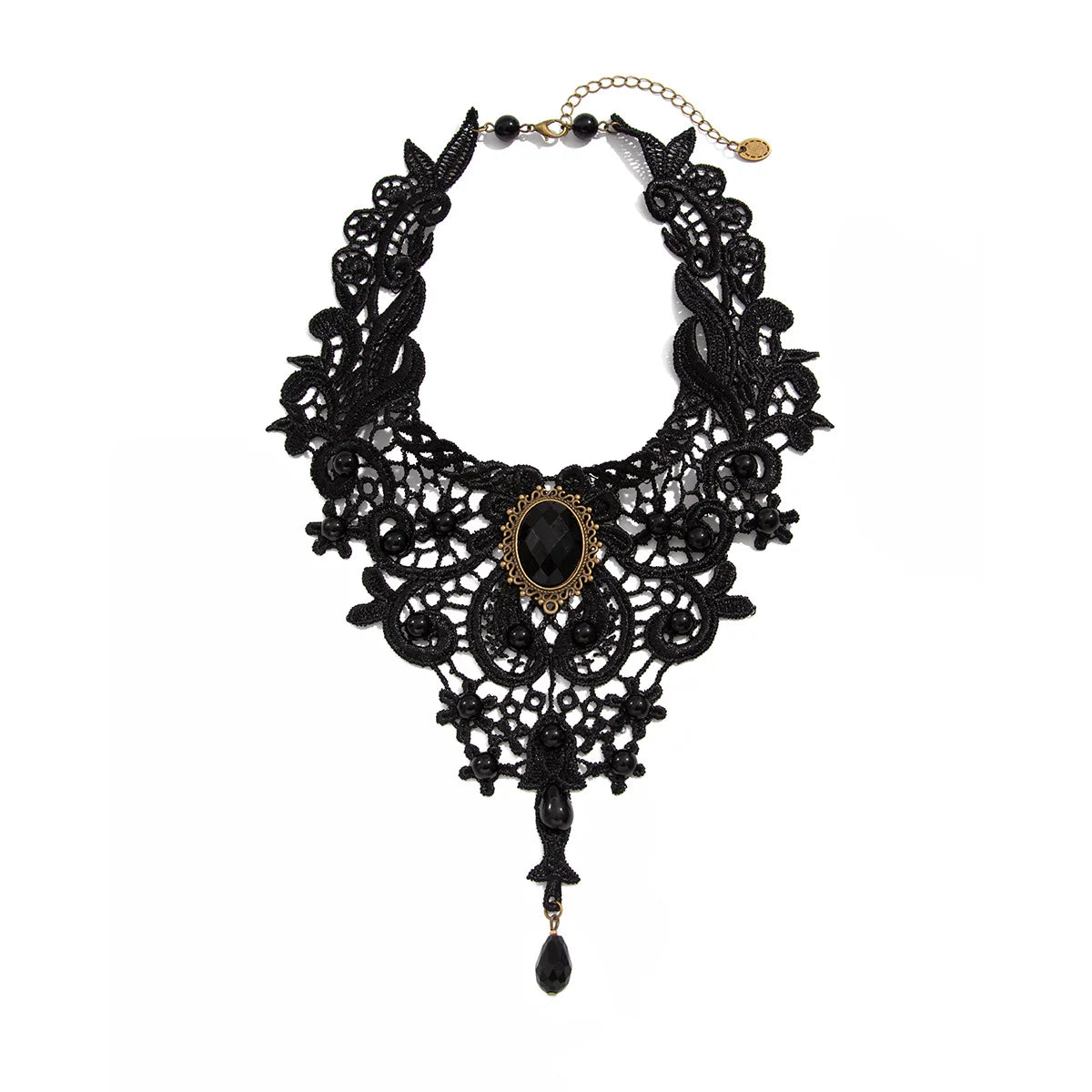 Fashion Vintage Gem Black Lace Bead Necklace