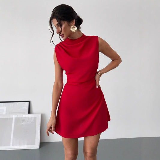 Satin Sleeveless Cow Neck Dress